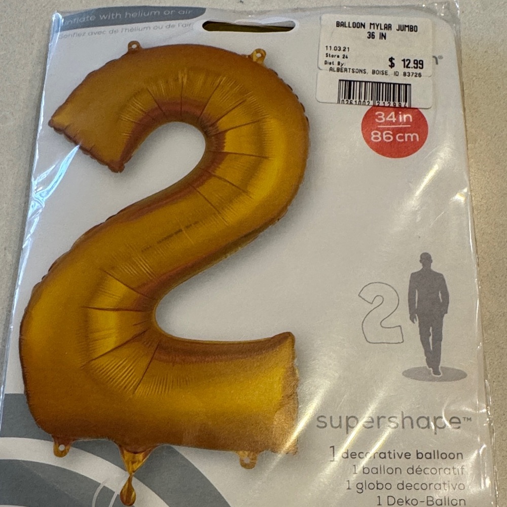 Gold Number 2 Balloon